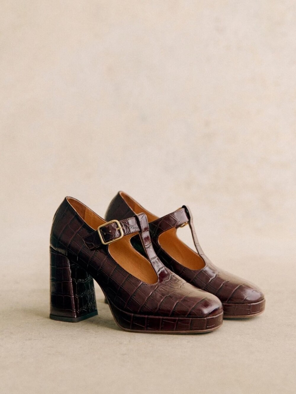 Sezane Monique Babies High Heel in Choco Croco size 39